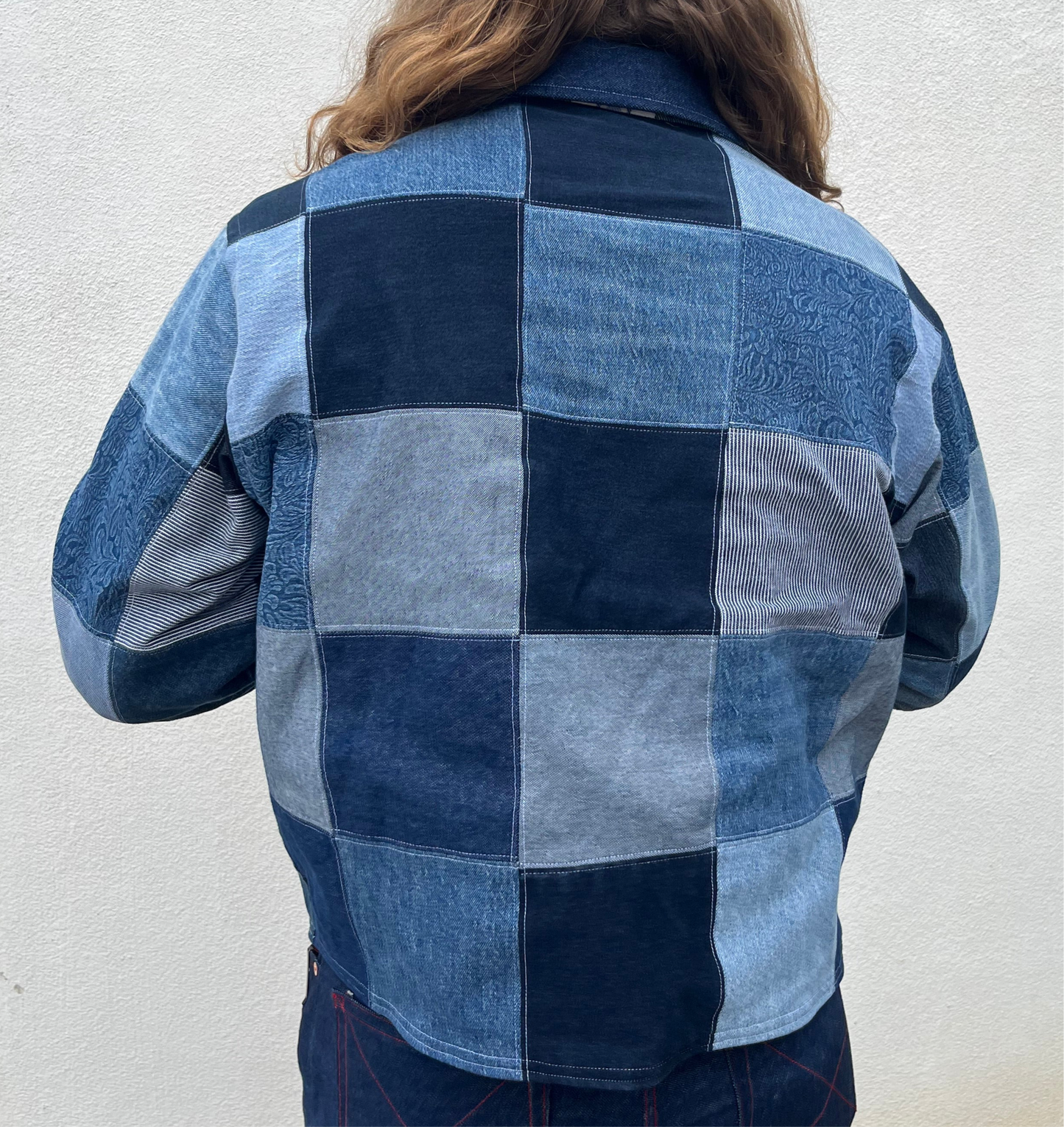 CHECKERED DENIM JACKET SIZE XL