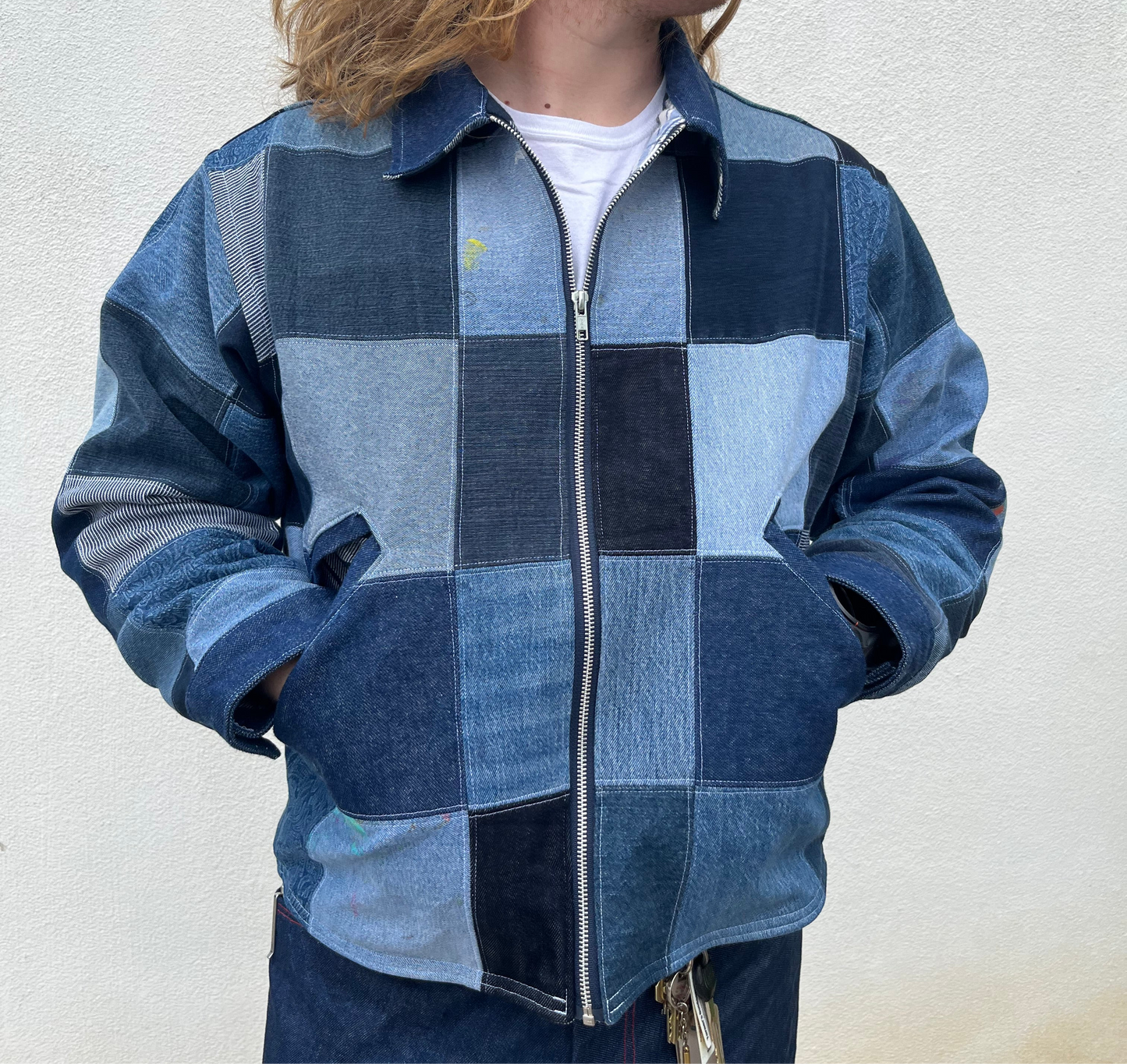 CHECKERED DENIM JACKET SIZE XL