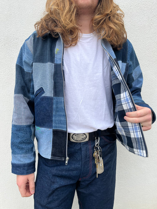 CHECKERED DENIM JACKET SIZE XL