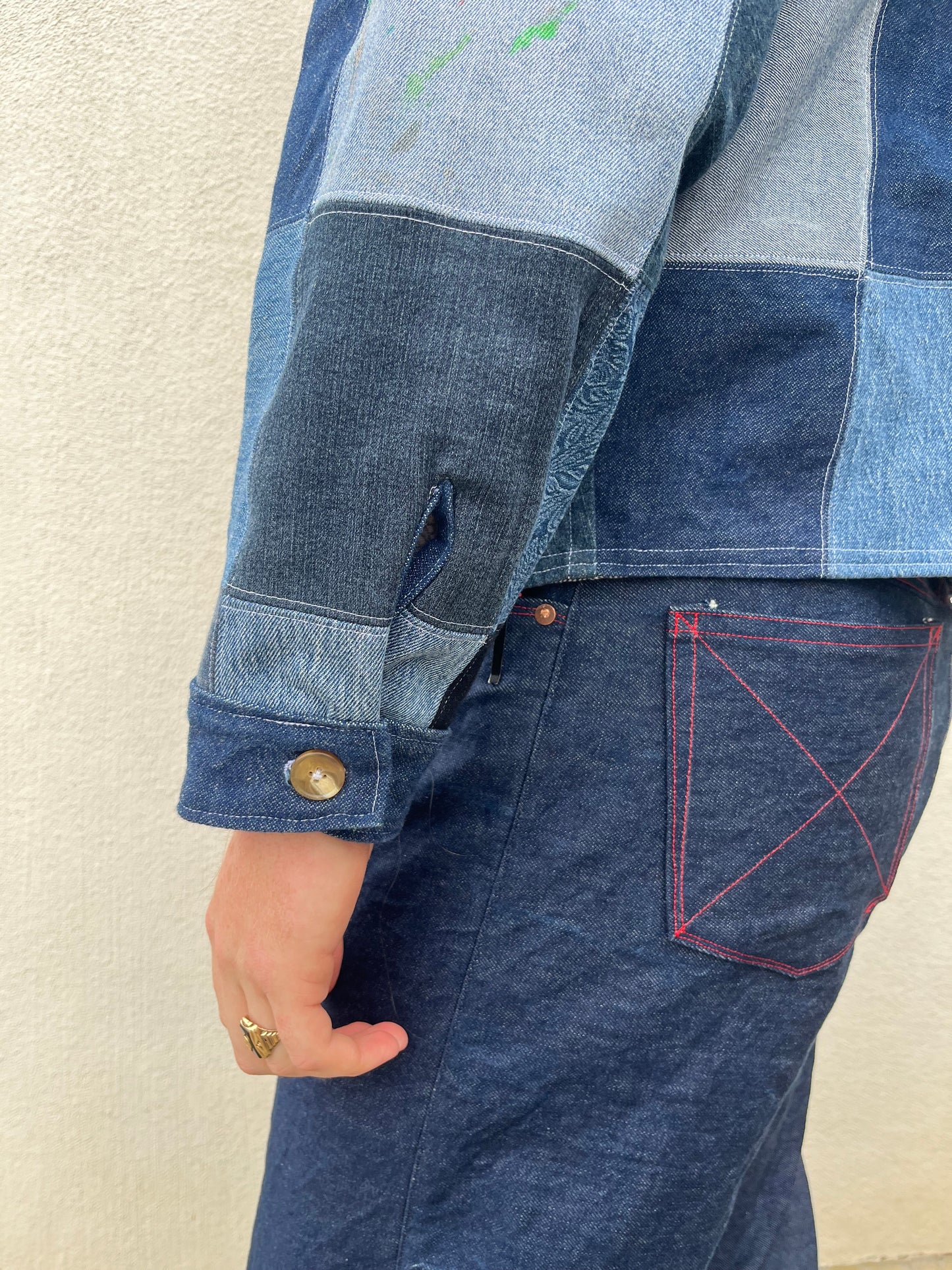 CHECKERED DENIM JACKET SIZE XL